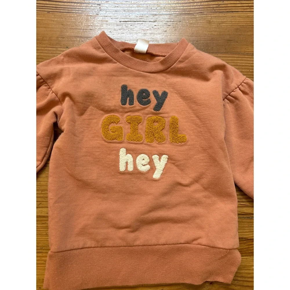 PL Baby Sweatshirt Kids Pink Hey Girl Hey Graphic Puff Sleeve SIZE 24m